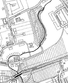 Fragment planu miasta (bez skali) przedstawiający zasięg spiętrzenia wody przed rokiem 1945 fot. reszel pl