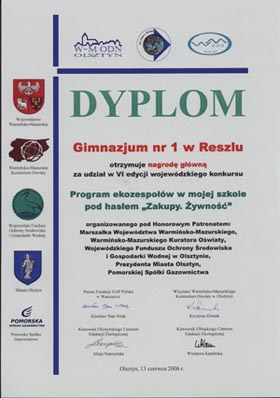 13 czerwca 2006 r. - ekozespół zdobył trzeci raz z rzędu nagrodę główną w wojewódzkim konkursie "Program ekozespołów".
