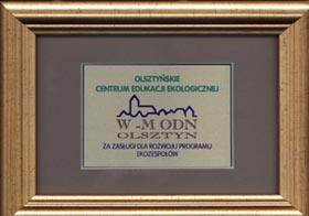 Gimnazjum otrzymało od OCEE w Olsztynie podziękowanie za wieloletnie wspieranie Programu ekozespołów.