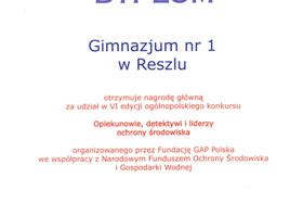 Dyplom dla Gimnazjum – NAGRODA GŁÓWNA w VI edycji konkursu!